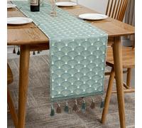 Mayler Yee Table Runner, Vintage Luxury Embroidered Floral Jacquard Damask Fabric with Multi-Tassels for Living Room Dresser Scarfs (Green, 13x72inch)