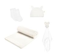 MAYLILY Gift Set - Bamboo Blanket - Rattle & Chew Bone - First (Cream, XL)