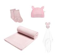 MayLily Gift Set - Bamboo Blanket - Rattle & Chew Bone - First (Dusty Pink, XL)