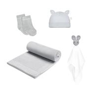 MAYLILY Gift Set - Bamboo Blanket - Rattle & Chew Bone - First (Grey, XL)