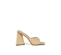 'Maylin' Quilted Square Toe Sculptured Flared High Heels XY London Nude 5