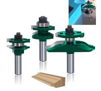 MAYLINE 1/2 Inch Shank Router Bit Set 3PCS Door&Drawer Front Edging Router Bits Sets, Woodworking Milling Cutter Tongue Groove Rail Stile Cabinet Cutter Wood Miter Carbide CNC (Green)