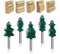 MAYLINE 1/4 Inch Shank Router Bits 5 PCS, Architectural Tongue Groove Rail Stile Router Bit Sets Milling Cutter, Wood Miter Cabinet CNC Cutting Tool for Door&Table Shelves DIY Woodwork(Green)