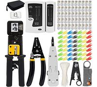 MAYLINE Crimp Kit Network Tool Set for RJ45 RJ11/RJ12 Pass Through Ethernet Crimper CAT7 CAT5/CAT6 Crimping Cutter, Punch Down LAN Wire LAN Cable Stripper(Black)