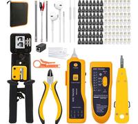 MAYLINE Crimp Tool RJ45 Pass Through, Ethernet Computer Maintenance CAT5 CAT6 Cable Tester Repair Wire Stripping Cutter, 6P 8P Crimper Cutter, Network Crimping Tool Kit Set(Orange)
