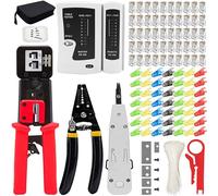 MAYLINE Crimper CAT5 Cat5e CAT6 LAN Cable Tester RJ45 Crimp Tool kit, Network Crimping Tool, Ethernet Wire Stripping Repair Kit&RJ45 Repair Tool, 50PCS Connectors (Grey)