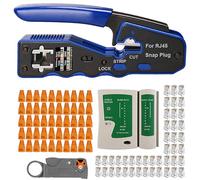 MAYLINE Crimper CAT5/CAT6/Cat5e Cable Portable Phone Network Repair Kit, RJ45/RJ11/RJ12 Crimp Stripping Cutter Set, Professional Wire Crimping Tester Tools, End-Pass-Through Connectors (Green)