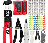MAYLINE Crimper RJ45 Crimping Tool Network Cable Tester Kit Professional Net Computer Repair Tools Maintenance LAN Ethernet Pass Through CAT5 CAT6 CAT7 Professional Punch Down Set(RED)