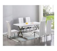 mayline extending white dining table with 6 vesta white chairs