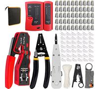 MAYLINE Network Crimp Tool RJ45 RJ11 CAT5 CAT6 CAT7 Pass Through Crimper with 50pcs Connetors 50pcs Covers Cable Tester Cutter Set, Punch Down LAN Wire Ethernet Crimping Tool (RED)