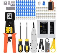 MAYLINE RJ45 Crimp Tool Cable Tester CAT5 CAT6 Crimping Cutter Tool for RJ45/RJ12 Regular Pass Through Crimper Connectors&Covers with Network Ethernet LAN Wire Stripper(Yellow)