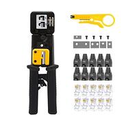 MAYLINE RJ45 Crimp Tool Crimper CAT5 CAT6 Network Cable Plug Crimping Cutter for RJ11/RJ12 Wire Punch Down Stripper for Regular End-Pass Through and Telephone Cables Connectors (Black)