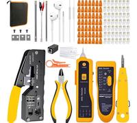 MAYLINE RJ45 Crimper Network Tool Cutter Kit With 50pcs Pass Through Connectors for RJ12 6P 8P Ethernet Cable Tester CAT5 CAT6 Crimping CAT7 Punch Down Crimp Wire Stripper(Orange)