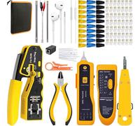MAYLINE RJ45 Crimping Tool Set Network Ethernet Wire Stripper, Punch Down Cable Tester Crimp Cutter Pass-Through CAT6 CAT5 Crimper, Professional Net Maintenance Tool Kit(Yellow)