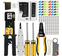 MAYLINE RJ45 Network Crimp Tool Kit Set, CAT5 CAT6 Crimper Cable Tester Repair Wire Stripping Cutter Kit, Pass Through Coax Plug Crimping, Punch Down Wire Data LAN Detector Stripper (Black)