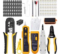 MAYLINE RJ45 Network Crimping Tool Set, Cat7/Cat5/Cat6 Repair Cutter Wire Crimper, Cable Stripping Cutter for 6P/8P Network Crimp Wire Stripper, RJ11/RJ12 Cable Tester (Grey)
