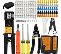 MAYLINE-TECH Black Network Tool Kit, RJ45 RJ12 Crimp & Test Kit, Cat5e Cat6 Cat7 Stripper, 50PCS Connectors, Cable Tester, Crimper, Wire Stripper, Screwdriver Set, Tool Bag