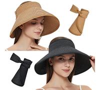 Maylisacc 2pcs Sun Visor Hats for Women, Rollable Topless sunvisor hat with Stylish Bowknot, Summer Ladies Wide Brimmed sunvisor Cap, Khaki and Black