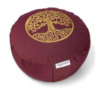 Maylow Yoga with Heart Meditation Cushion with Tree of Life Embroidery 33 x 15 cm Filled with Spelt Fur Cover and Ticking 100% Cotton - plum