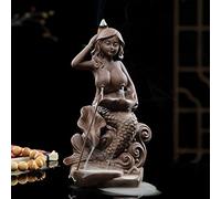 Maymii•Home Zen Garden Ceramic Mermaid Incense Holder Backflow Incense Burner Incense Cones Stick Holder, Ideal for Yoga Room, Home Decoration 3.15''X2.76''X6.9''