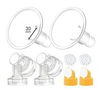 Maymom 30 mm 2X Two-Piece Breastshield, 2X Base Connector w/Valve and Membrane Compatible with Medela Breast Pumps; Large Shield (30mm)