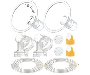 Maymom Breast Pump Kit Compatible with Medela Pump in Style Advanced Pump; 2xTwo-Piece 19mm Breastshield, 2 Valve, 4 Membrane, 2 Replacement Tubing; Replacement Part for Medela Shield, Medela Valve