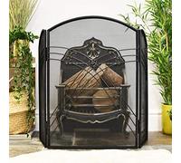 "Maynall Manor" Three Fold Arched Art Deco Style Black Fireguard Fire Screen - Classic Style Mesh Guard for Log Burners & Open Fires - Spark & Debris Protection