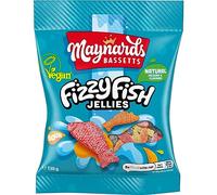 Maynards Bassetts Fizzy Fish Jellies Sweets Bag, Soft & Fizzy Fruity Fish Shaped Candies, 130 g (Pack of 1)