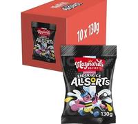 Maynards Bassetts Liquorice Allsorts Sweets, 130g Bags, Pack of 10