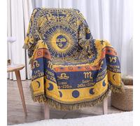 MayNest Boho Woven Throw Blanket Reversible Cotton Bohemian Tapestry Hippie Room Decor Witchy Astrology Zodiac Celestial Constellation Carpet Bed Chair Couch Sofa Cover Double Sided (Yellow, 51\