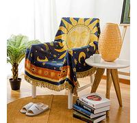MayNest Sun And Moon Stars Hippie Throw Blanket Celestial Tapestry Double-sided Reversible Woven Cotton Home Decor Bedding Chair Couch Recliner Cover Loveseat Rug Oversized Tassels Blue Yellow (51x71)