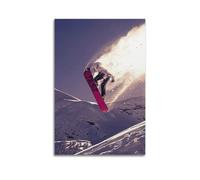 MAYNLE Sports Snowboarder Taking Off And Kicking Up Snow on Snowy Slope Picture Poster Modern Wall Art Canvas Aesthetic Decoration Painting 24x36inch(60x90cm) Unframe-style