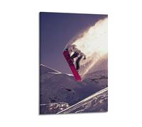 MAYNLE Sports Snowboarder Taking Off And Kicking Up Snow on Snowy Slope Picture Poster Modern Wall Art Canvas Aesthetic Decoration Painting 20x30inch(50x75cm) Frame-style