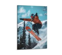MAYNLE Sports Woman Performing Aerial Tricks on Snowboard Picture Poster Modern Wall Art Canvas Aesthetic Decoration Painting 08x12inch(20x30cm) Frame-style