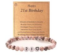 Maynor 21st Birthday Gifts for Girls Women, Pink Zebra Bracelet, Natural Stone Healing Anxiety Crystal Bracelet Birthday Gift for Women Friend Mom Daughter Grandma Sister Wife