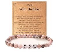 Maynor 70th Birthday Gifts for Girls Women, Pink Zebra Bracelet, Natural Stone Healing Anxiety Crystal Bracelet Birthday Gift for Women Friend Mom Daughter Grandma Sister Wife