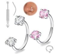 Maynor Horseshoe Nose Ring Set for Women, 2PCS CZ Septum Rings 18G/20G Surgical Steel Horseshoe Piercing Jewelry 6-8mm Nostril Cartilage Helix Tragus Lip Ring (Gold/Silver) with Tool