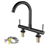 Maynosi 2 Hole Kitchen Bridge Mixer Taps, 180 mm Centers Deck Mounted Bridge Kitchen Sink Tap with 2 levers, 1/4 Turn Faucet with 360° Swivel Spout, Include UK Standard Fittings, Brass, Matte Black