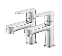 Maynosi Bathroom Basin Pillar Taps, 1/2 C Pair Sink Mixer Taps, 1/4 Turn Cloakroom Twin Faucets, 2 PCS Modern Round Style Taps, Solid Brass, Chrome Plated