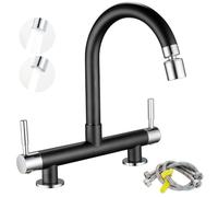 Maynosi Bridge Kitchen Sink Mixer Taps, 2 Hole Kitchen Bridge Faucet with Muti-Function Aerator, 360° Swivel Spout, 180 mm Centers Deck Mounted, Include UK Standard Pipes, Brass, Mixed Colors