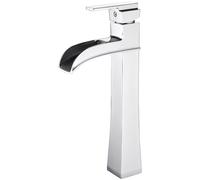 Maynosi Modern High Rise Bathroom Basin Mixer Tap, Tall Waterfall Bathroom Sink Tap, Single Lever Tall Tap for Counter-Top Basin, Brass Faucet with Flexible Tails, Unique Castle-Like Design, Chrome