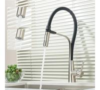 Maynosi Pull Down Kitchen Sink Mixer Tap, 360° Swivel Kitchen Taps with Flexible Black Silicone Hose, Single Lever Faucet with 2-Mode Magnetic Docking Sprayer (Brushed Stainless Steel)