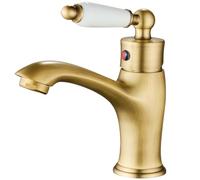 Maynosi Traditional Bathroom Basin Mixer Tap, Luxury Victorian Basin Mixer, Single Lever Mono Sink Tap with Flexible Tails, Retro Ceramic Handle Faucet for Cloakroom, Solid Brass (Antique Brass)