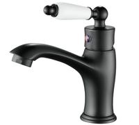 Maynosi Traditional Bathroom Basin Mixer Tap, Luxury Victorian Basin Mixer, Single Lever Mono Sink Tap with Flexible Tails, Retro Ceramic Handle Faucet for Cloakroom, Solid Brass (Matte Black)