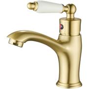 Maynosi Traditional Bathroom Basin Mixer Tap, Luxury Victorian Basin Mixer, Single Lever Mono Sink Tap with Flexible Tails, Retro Ceramic Handle Faucet for Cloakroom, Solid Brass (Brushed Gold)