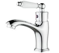 Maynosi Traditional Bathroom Basin Mixer Tap, Luxury Victorian Basin Mixer, Single Lever Mono Sink Tap with Flexible Tails, Retro Ceramic Handle Faucet for Cloakroom, Solid Brass (Chrome)