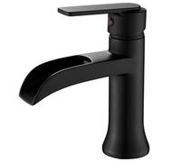 Maynosi Waterfall Bathroom Basin Mixer Tap, Mono Modern Bathroom Sink Tap with Waterfall Spout, Single Lever 1 Hole Sink Faucet with G1/2 UK Standard Hoses, Solid Brass (Matte Black)