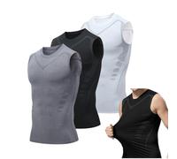 Maynox Compression Shirt, Maynox Vitaboost Shirt, Vitaboost Compression Shirt, Ionic Shaping Sleeveless Shirt for Men (3pcs*A,3X-Large)