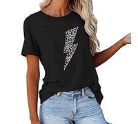 Mayntop Womens Summer Tops Short Sleeve Lightning Graphic Print Flag Loose O-Neck Tee T-Shirt Blouse(A Black,XL)