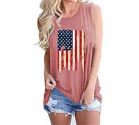 Mayntop Womens Tank Tops for Summer Tops Flag 4th of July Fourth Vintage Sleeveless Tee Loose T-Shirt Blouse(A Light Red,XL(14))